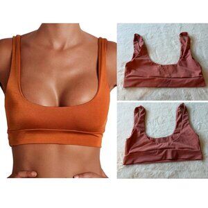 New! FAE Maven Swim Pinkish Brown Stretch Sporty Bralette Bikini Top - 45519